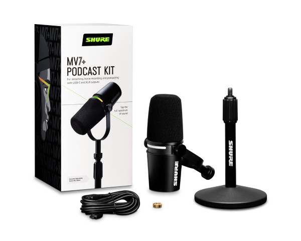 Shure MV7+-K-BNDL Dynamic Podcast LED Microphone with Stand Black - Main Image